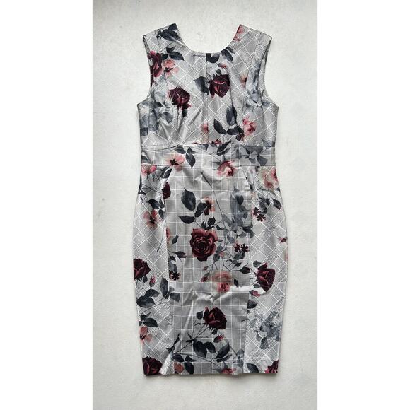 Cue Womens Australian14 US 10 Floral Satin Dress Knee Length Sleeveless Career - Picture 1 of 10